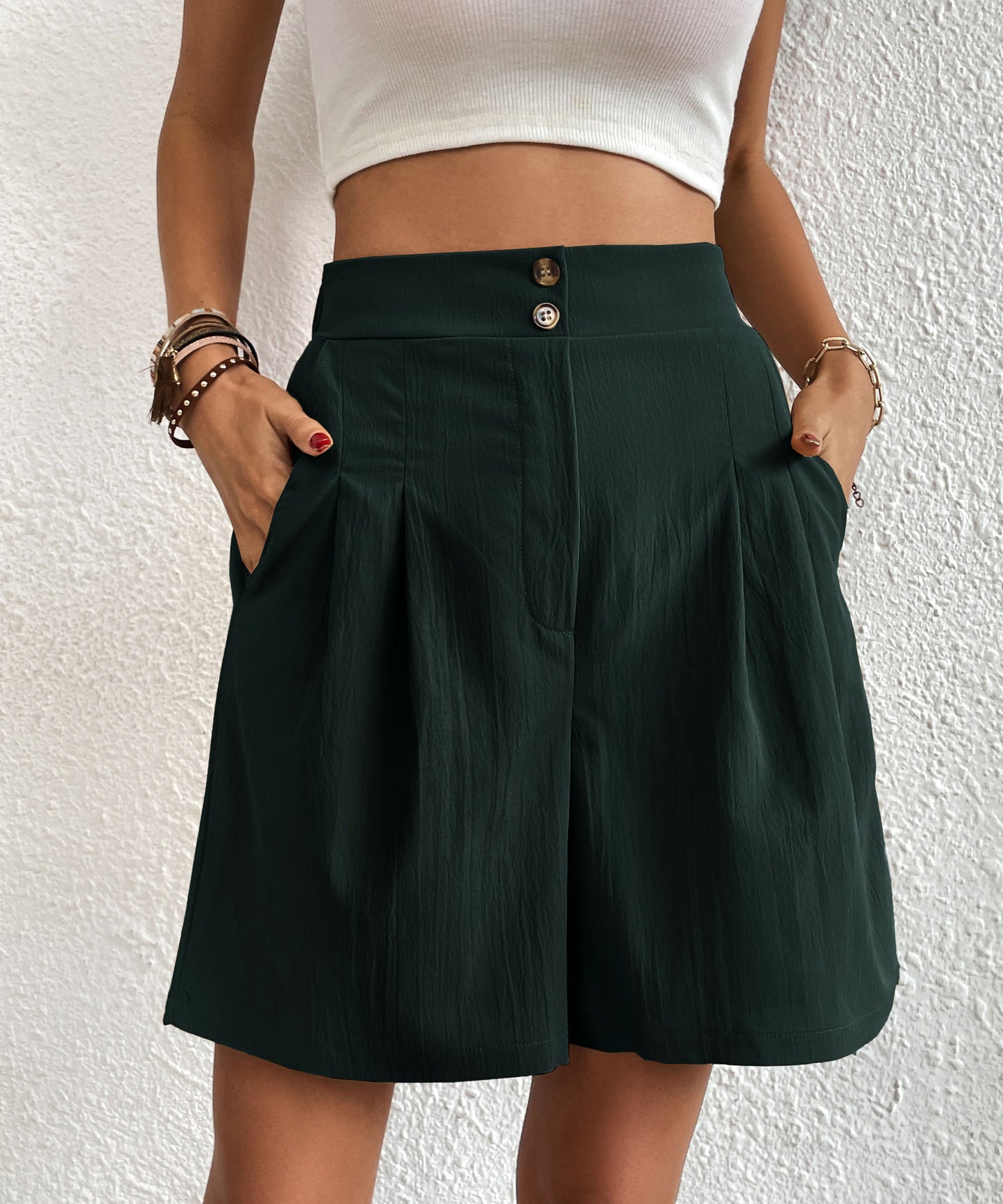 Womens Shorts Dressy Casual 2025 Trendy Summer Elastic High Waisted Pleated Side Slit Business Work Shorts Pockets