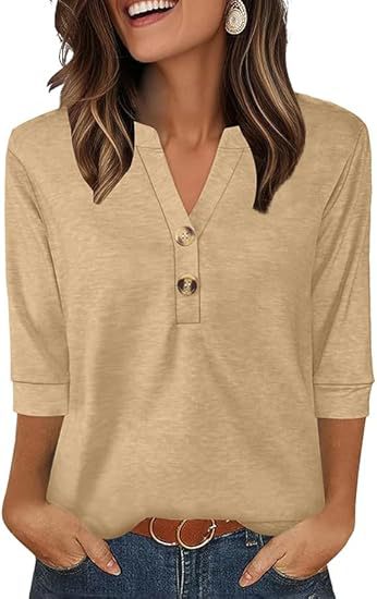 Womens Tops 3/4 Sleeve Heley Shirts for Women Summer Fashion 2025 Blouses Beach Vacation Clothes - Seldom Seen Styles