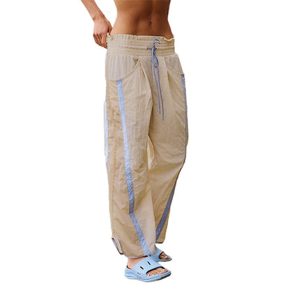 Women's Baggy Wide Leg Pants Casual Drawstring Elastic Waisted Contrast Color Workout Y2K Track Pants - Seldom Seen Styles