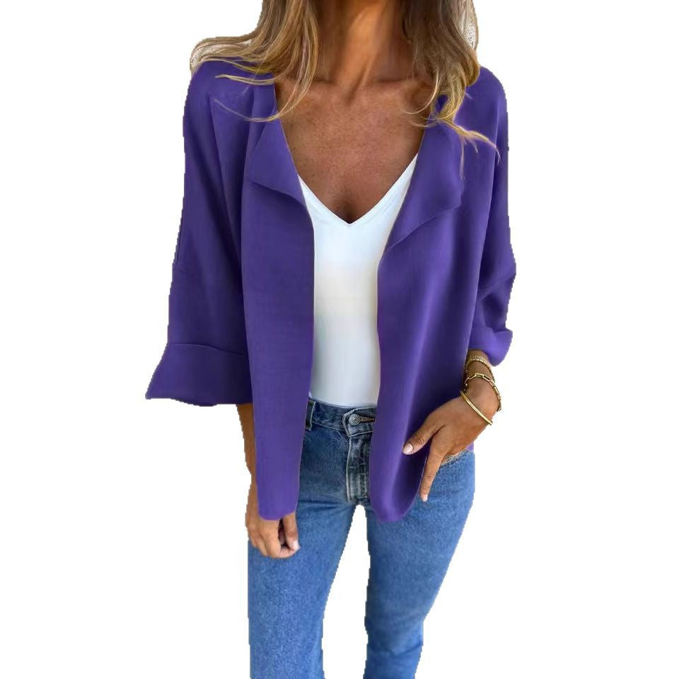 Casual Faux Suede Cardigan Buttonless Solid Color Lapel Jacket for Women,Peculiaral Faux Suede Cardigan for Layering - Seldom Seen Styles