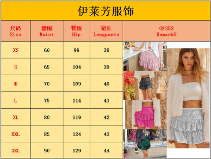 Mini Skirts for Women Summer Sparkly Sequin Layered Ruffle High Waist Tiered Skirt Shiny Party Club Short Skirts - Seldom Seen Styles