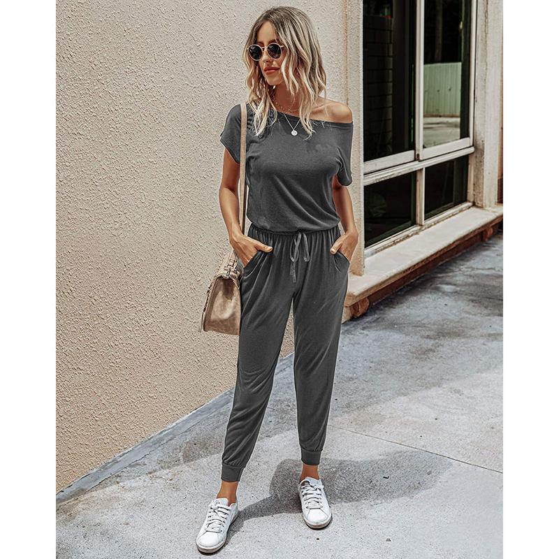 Women's Jumpsuit Plus Size S-XXXL Off-Shoulder Elastic Waist Stretchy Loose Minimalist Comfy Clothes Casual Outdoor Lightweight Romper - Fabric - Womenswear - Seldom Seen Styles