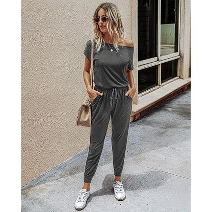 Women's Jumpsuit Plus Size S-XXXL Off-Shoulder Elastic Waist Stretchy Loose Minimalist Comfy Clothes Casual Outdoor Lightweight Romper - Fabric - Womenswear - Seldom Seen Styles