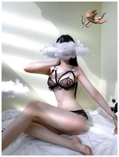 Sexy Lingerie Women's Bikini Three-Piece Pearl Thong Bra Passion Set