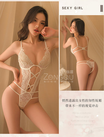 Lingerie Sexy Hollow Out Bodysuit Women See-through Uniform Passionate Temptation Open Crotch Strap Nightdress - Seldom Seen Styles
