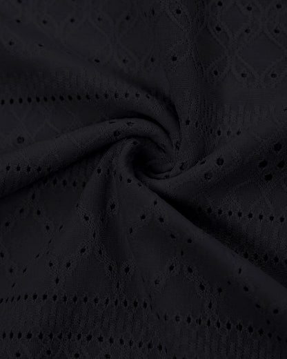 Sleeveless Ruched Cinched Waist Draped Bandeau Dress Eyelet Embroidery Slit Asymmetrical Hem Vacation Dress