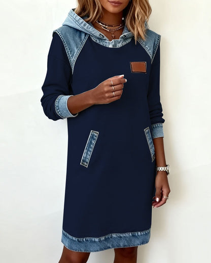 Chloe - Casual Hooded Denim Insert Dress