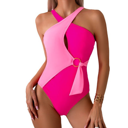 2024New Style  Color-Block One-Piece Swimsuit for Women Nylon Swimwear Source - Seldom Seen Styles