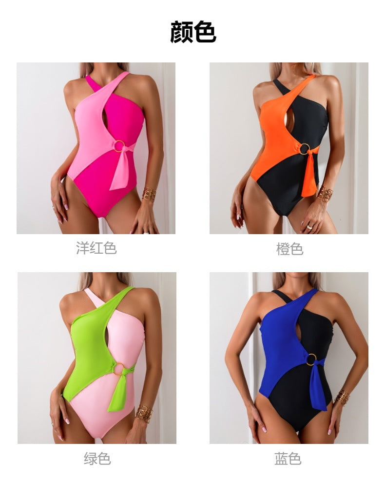 2024New Style  Color-Block One-Piece Swimsuit for Women Nylon Swimwear Source - Seldom Seen Styles