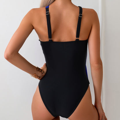 2024New Style  Color-Block One-Piece Swimsuit for Women Nylon Swimwear Source - Seldom Seen Styles