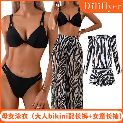 2024New Style Swimsuit Bikini Three-Piece Set Mesh Print Long Pants Swimwear swimwear - Seldom Seen Styles