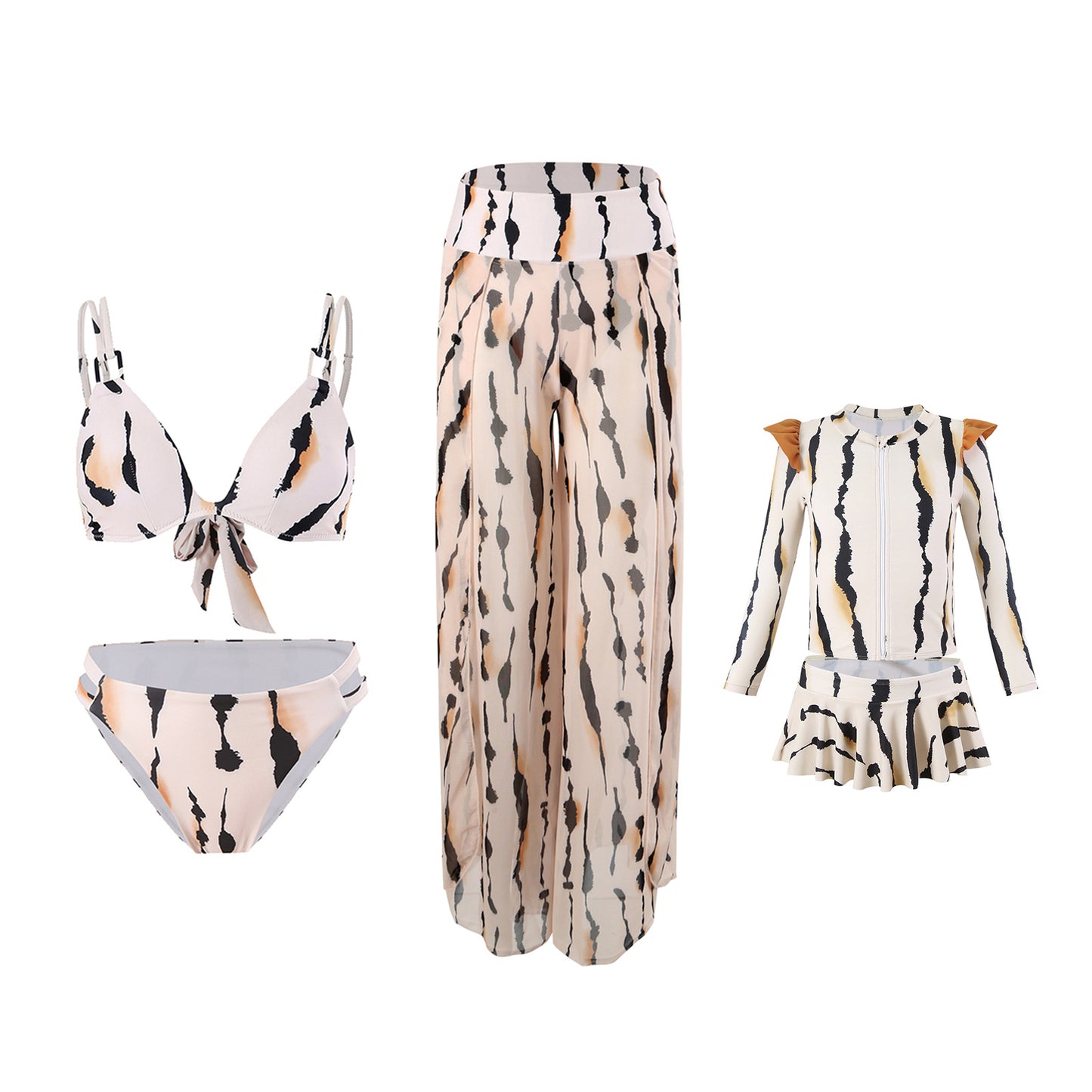 2024New Style Swimsuit Bikini Three-Piece Set Mesh Print Long Pants Swimwear swimwear - Seldom Seen Styles