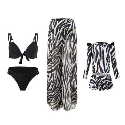 2024New Style Swimsuit Bikini Three-Piece Set Mesh Print Long Pants Swimwear swimwear - Seldom Seen Styles