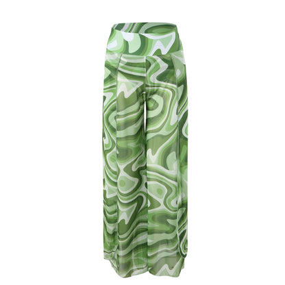 2024New Style Swimsuit Bikini Three-Piece Set Mesh Print Long Pants Swimwear swimwear - Seldom Seen Styles