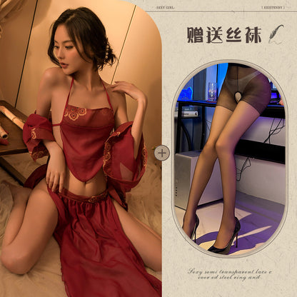 Sexy Lingerie Sexy Ancient Hanfu Republic of China Style Embroidered Nightdress Pure Desire Hot Uniform Temptation Set