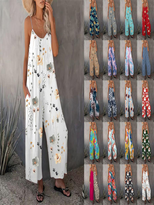 2025 Summer New Women's Casual Ladies' Strap Jumpsuit Pants New Printed Sleeveless Romper for Women - Seldom Seen Styles