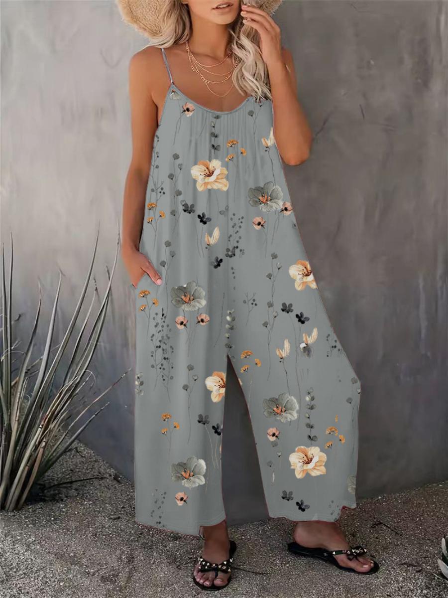 2025 Summer New Women's Casual Ladies' Strap Jumpsuit Pants New Printed Sleeveless Romper for Women - Seldom Seen Styles