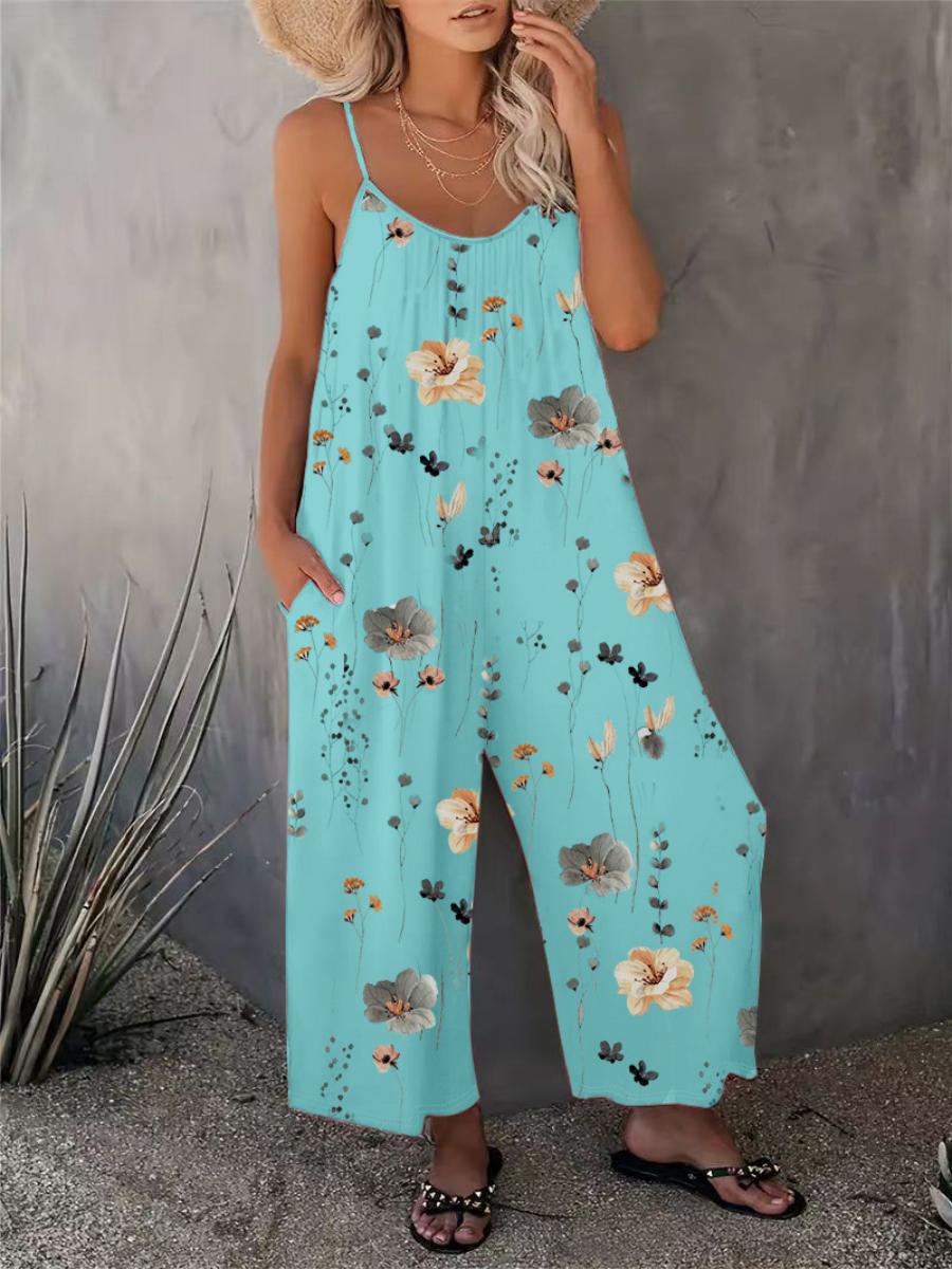 2025 Summer New Women's Casual Ladies' Strap Jumpsuit Pants New Printed Sleeveless Romper for Women - Seldom Seen Styles