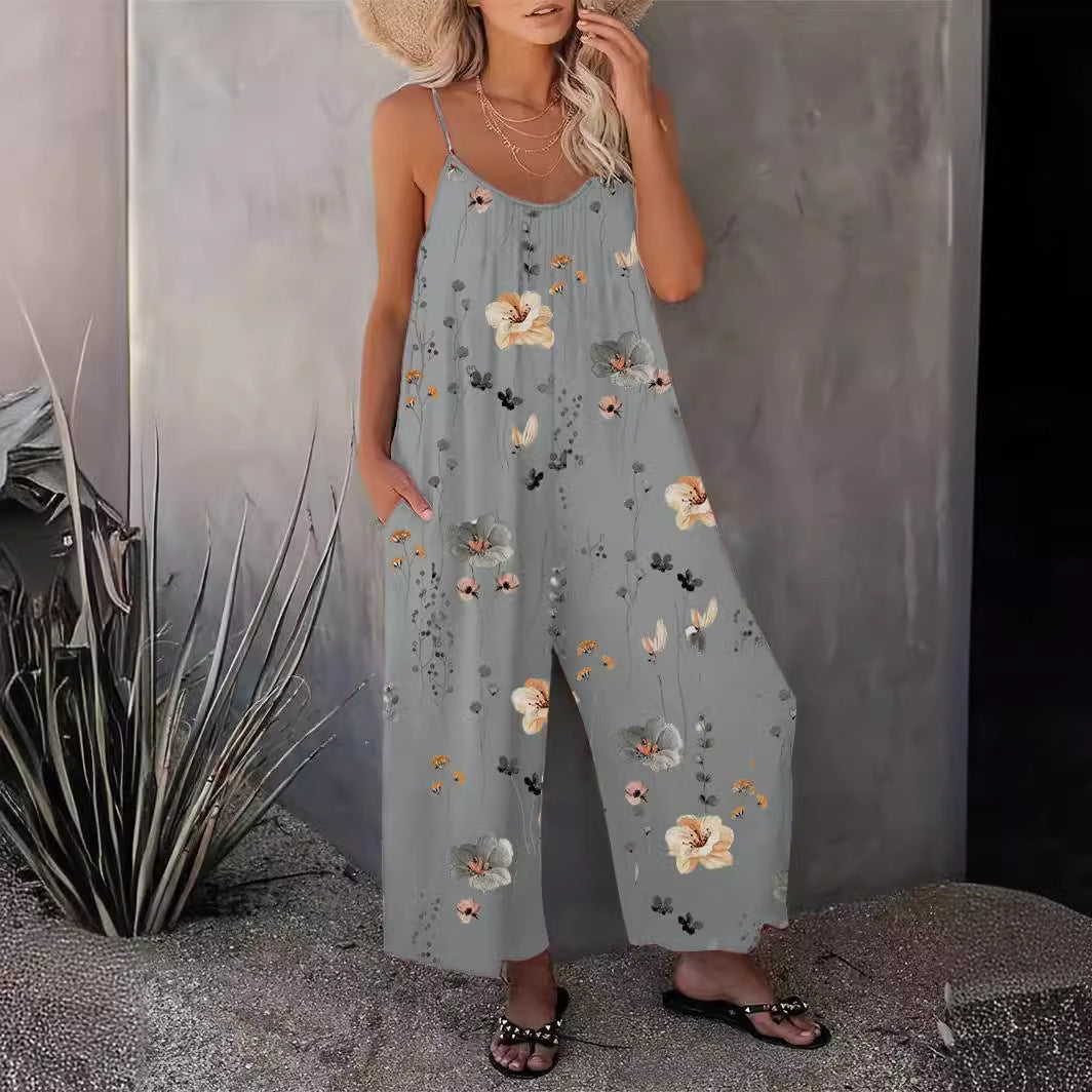 2025 Summer New Women's Casual Ladies' Strap Jumpsuit Pants New Printed Sleeveless Romper for Women - Seldom Seen Styles