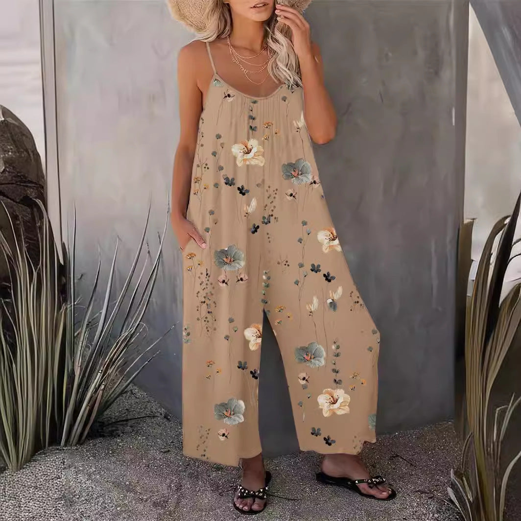 2025 Summer New Women's Casual Ladies' Strap Jumpsuit Pants New Printed Sleeveless Romper for Women - Seldom Seen Styles