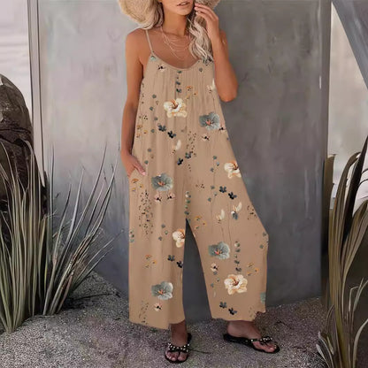 2025 Summer New Women's Casual Ladies' Strap Jumpsuit Pants New Printed Sleeveless Romper for Women - Seldom Seen Styles