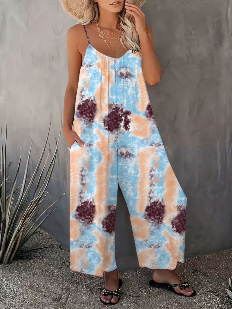 2025 Summer New Women's Casual Ladies' Strap Jumpsuit Pants New Printed Sleeveless Romper for Women - Seldom Seen Styles