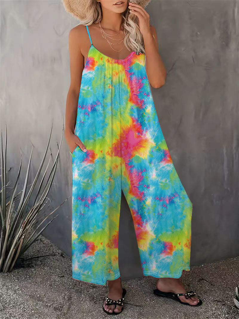 2025 Summer New Women's Casual Ladies' Strap Jumpsuit Pants New Printed Sleeveless Romper for Women - Seldom Seen Styles