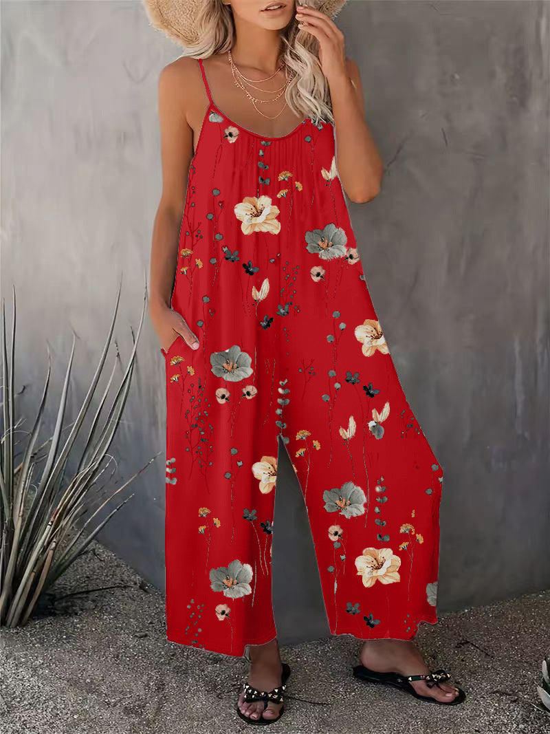 2025 Summer New Women's Casual Ladies' Strap Jumpsuit Pants New Printed Sleeveless Romper for Women - Seldom Seen Styles