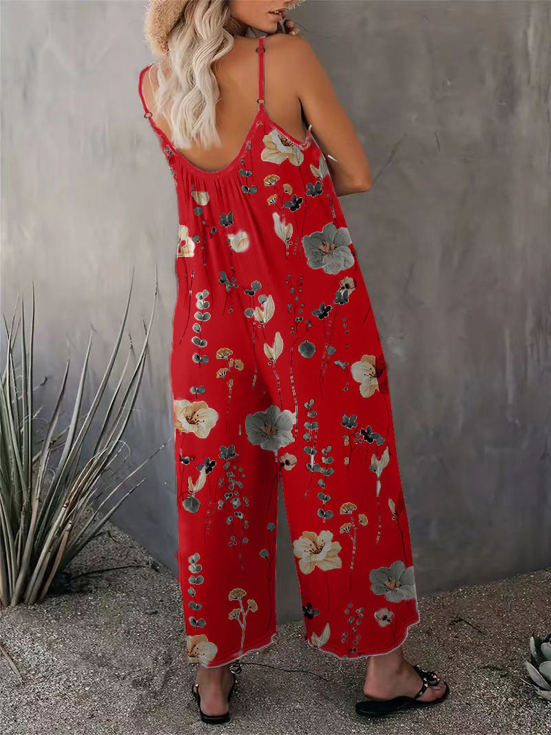 2025 Summer New Women's Casual Ladies' Strap Jumpsuit Pants New Printed Sleeveless Romper for Women - Seldom Seen Styles