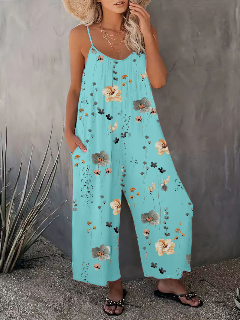 2025 Summer New Women's Casual Ladies' Strap Jumpsuit Pants New Printed Sleeveless Romper for Women - Seldom Seen Styles