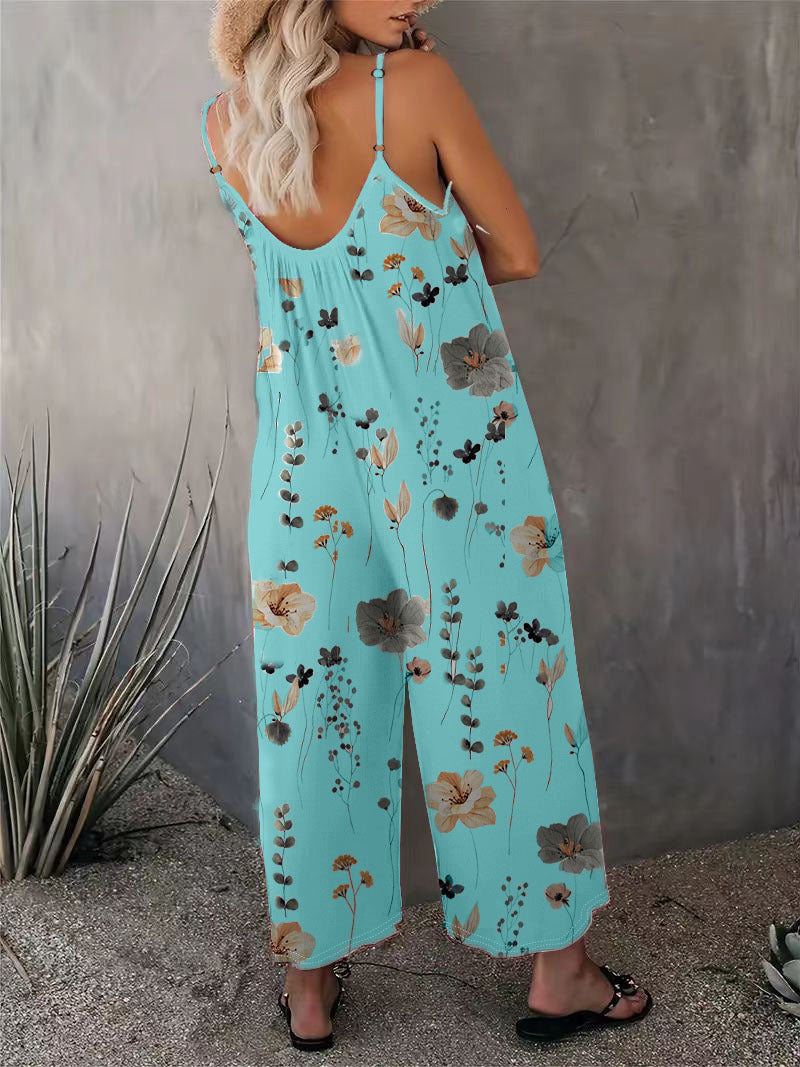 2025 Summer New Women's Casual Ladies' Strap Jumpsuit Pants New Printed Sleeveless Romper for Women - Seldom Seen Styles