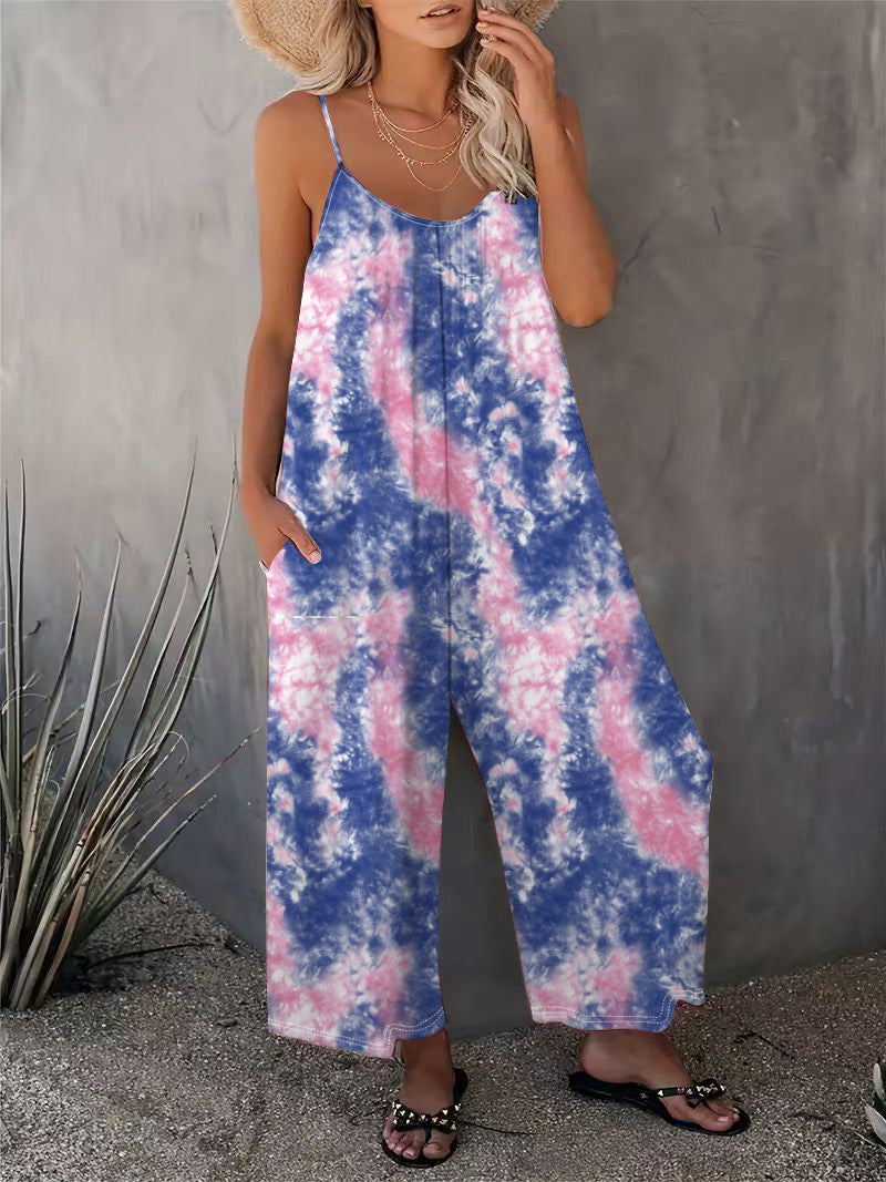 2025 Summer New Women's Casual Ladies' Strap Jumpsuit Pants New Printed Sleeveless Romper for Women - Seldom Seen Styles