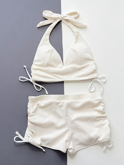 2025 Women's Two-Piece Swimsuit Triangle Ribbed Elegant Solid Color Bikini Swimwear bikiniD550R - Seldom Seen Styles