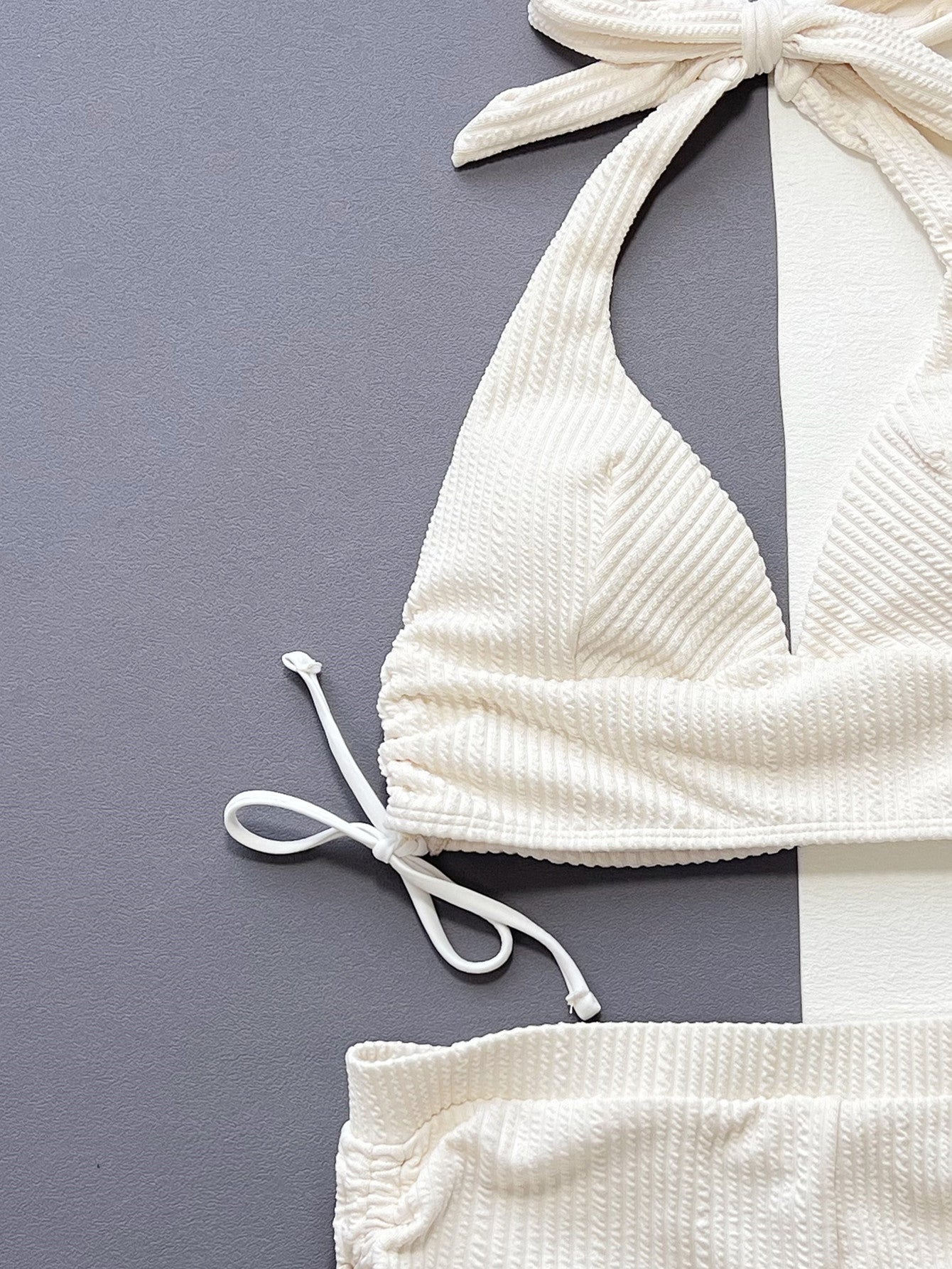 2025 Women's Two-Piece Swimsuit Triangle Ribbed Elegant Solid Color Bikini Swimwear bikiniD550R - Seldom Seen Styles