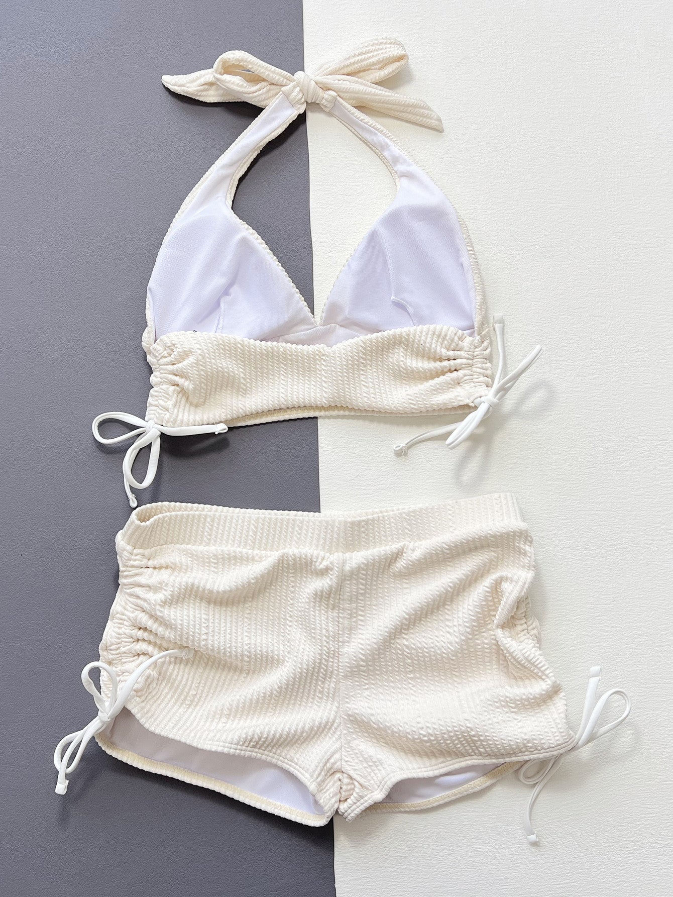 2025 Women's Two-Piece Swimsuit Triangle Ribbed Elegant Solid Color Bikini Swimwear bikiniD550R - Seldom Seen Styles