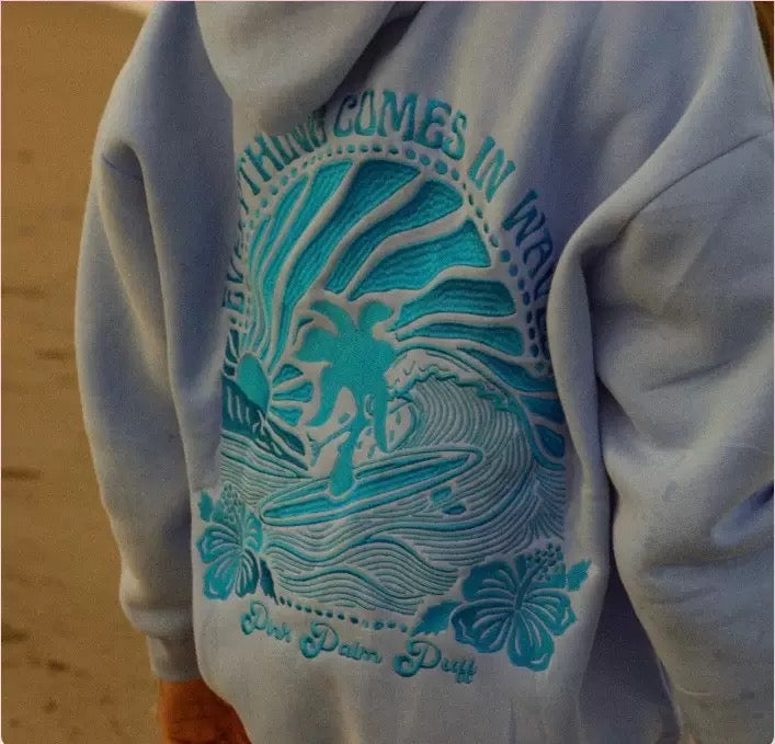 "Everything Comes in Waves" Hoodie in Pink