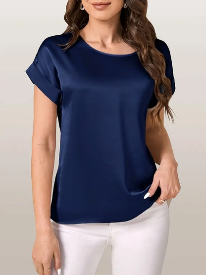 2025New Year Women's Summer Style Round Neck Short Sleeve Loose Solid Color Casual Round Neck T Women's T-shirt - Seldom Seen Styles