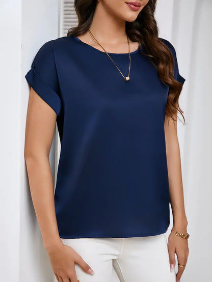 2025New Year Women's Summer Style Round Neck Short Sleeve Loose Solid Color Casual Round Neck T Women's T-shirt - Seldom Seen Styles