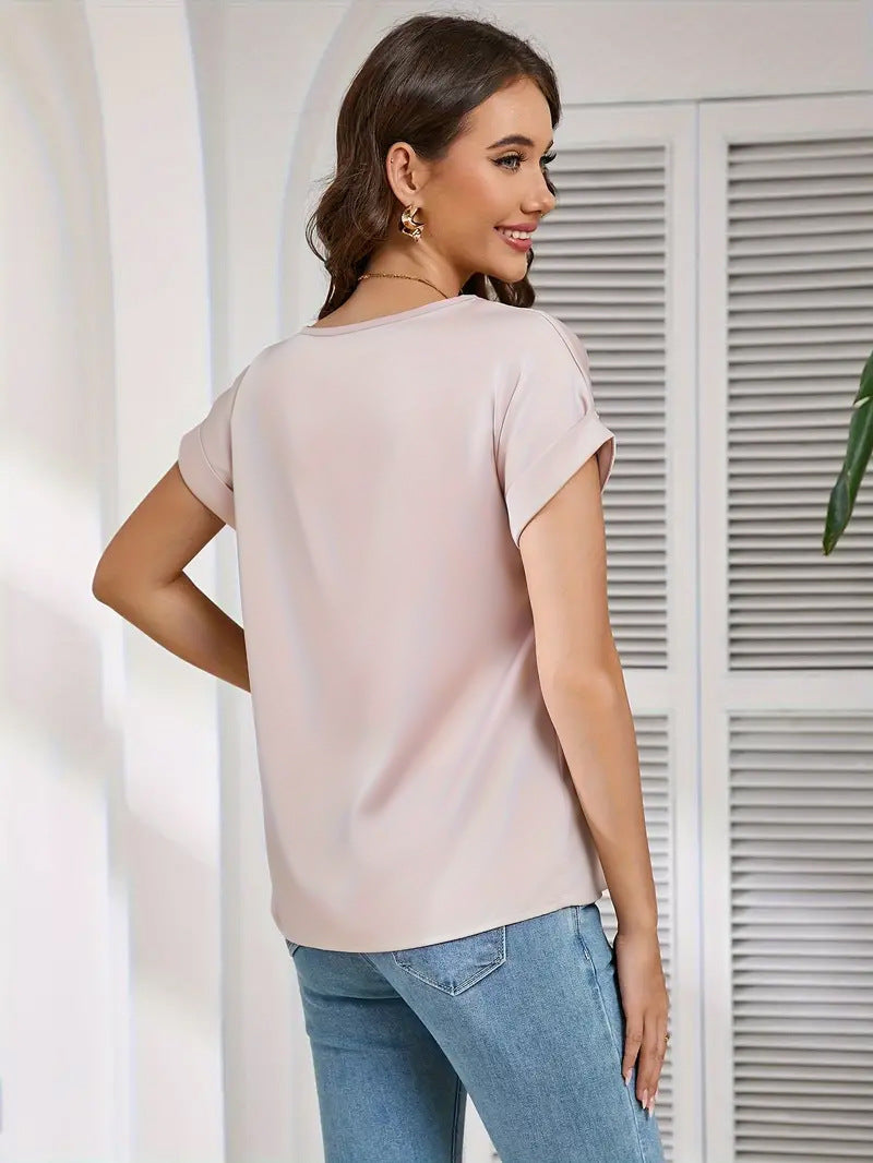 2025New Year Women's Summer Style Round Neck Short Sleeve Loose Solid Color Casual Round Neck T Women's T-shirt - Seldom Seen Styles