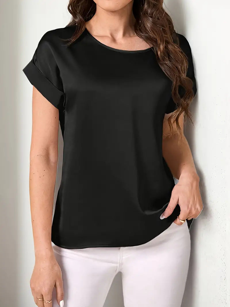 2025New Year Women's Summer Style Round Neck Short Sleeve Loose Solid Color Casual Round Neck T Women's T-shirt - Seldom Seen Styles