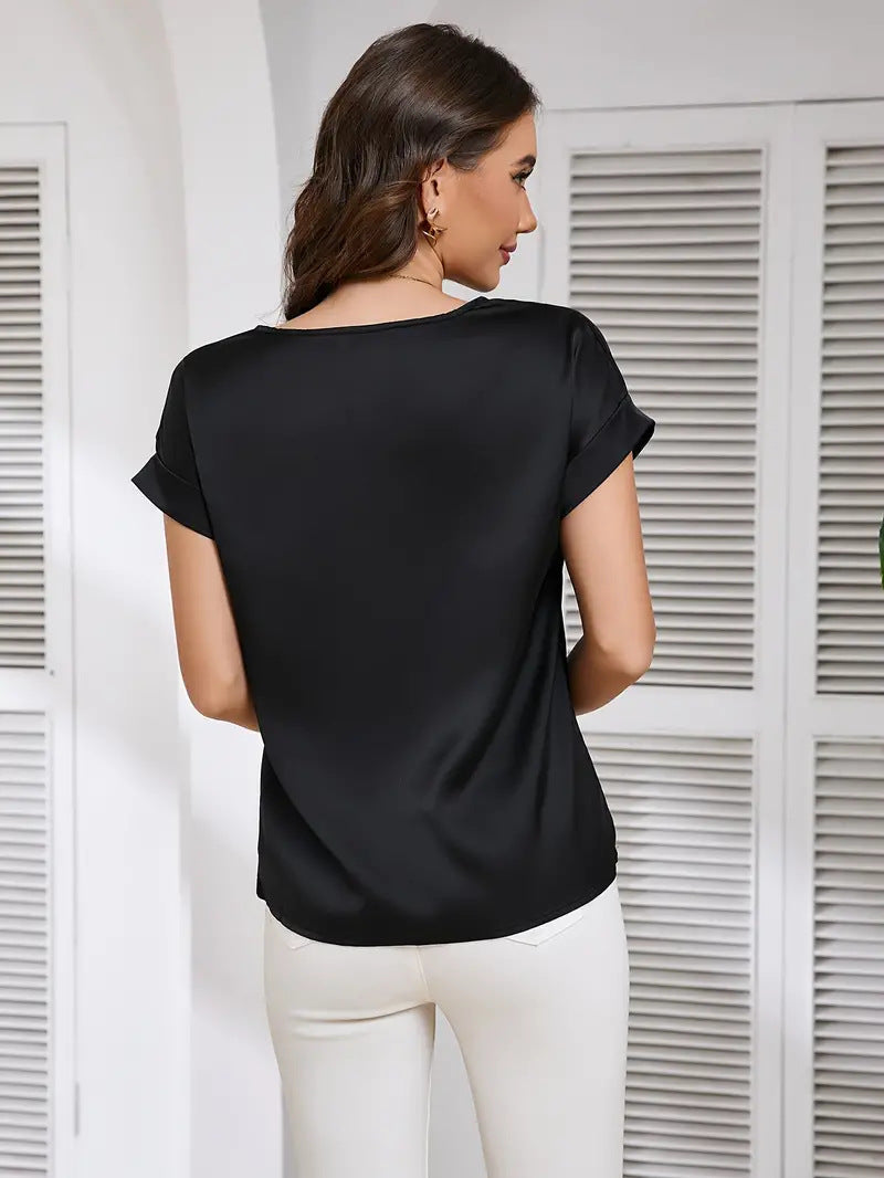 2025New Year Women's Summer Style Round Neck Short Sleeve Loose Solid Color Casual Round Neck T Women's T-shirt - Seldom Seen Styles