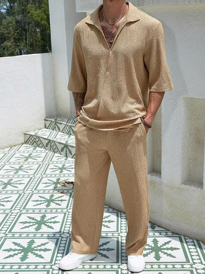 2025Spring New Commuter Suit Shirt Solid Color Short Sleeve Long Pants Men's Two-Piece Casual Set - Seldom Seen Styles