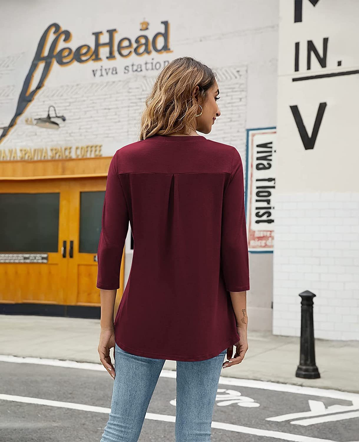 2025Spring Summer New Women's Elegant Seven-Quarter Sleeve Solid Color V Pleated with Snap Buttons T Shirt Top - Seldom Seen Styles