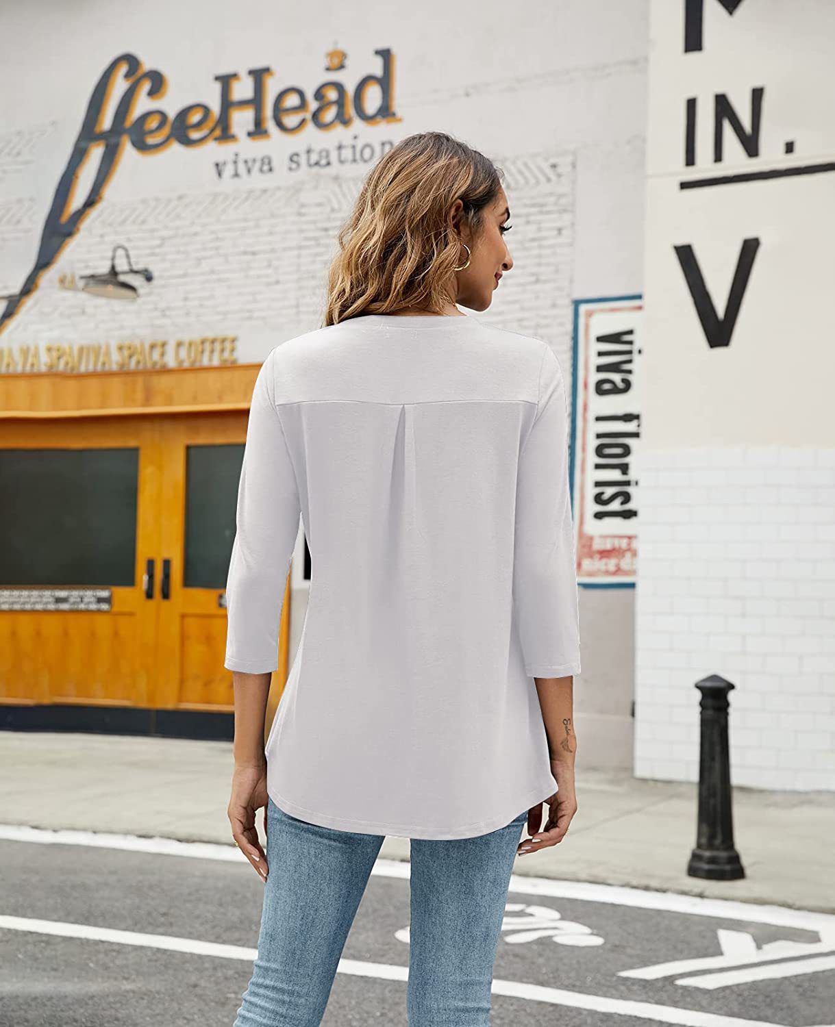 2025Spring Summer New Women's Elegant Seven-Quarter Sleeve Solid Color V Pleated with Snap Buttons T Shirt Top - Seldom Seen Styles