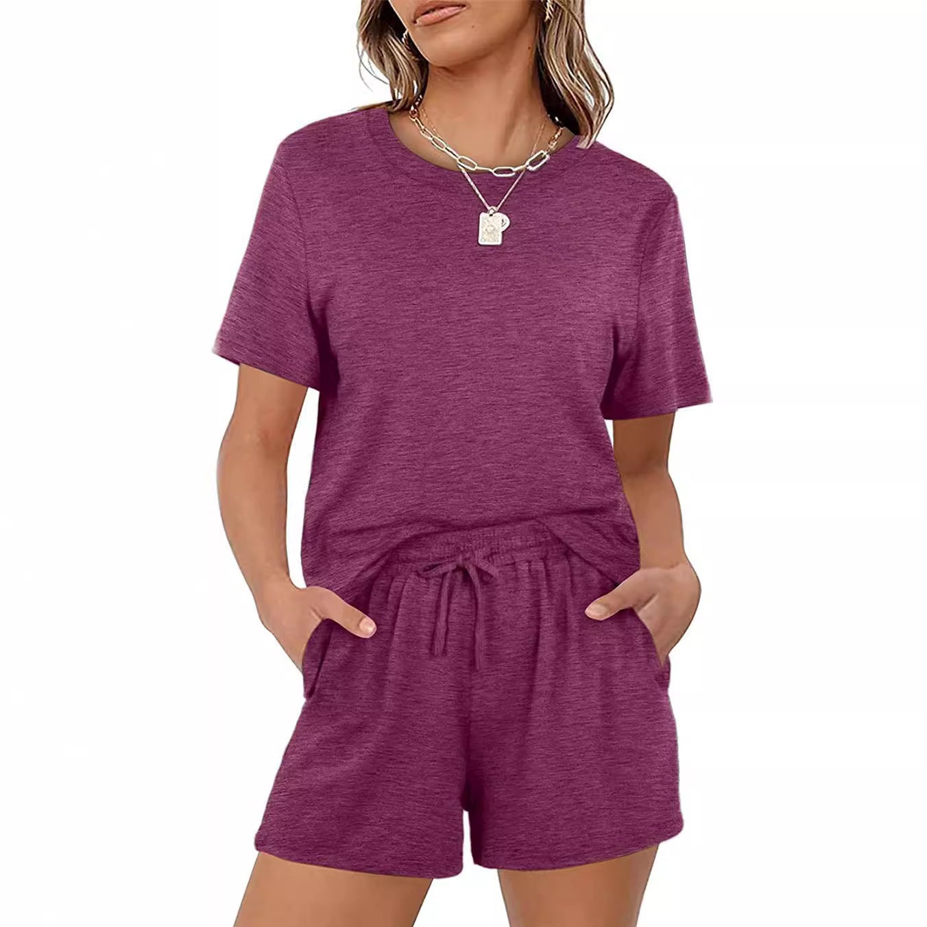 2025Summer New Women's Two-Piece Set Solid Color Short Sleeve T Casual T-shirt and Shorts Set for Women - Seldom Seen Styles