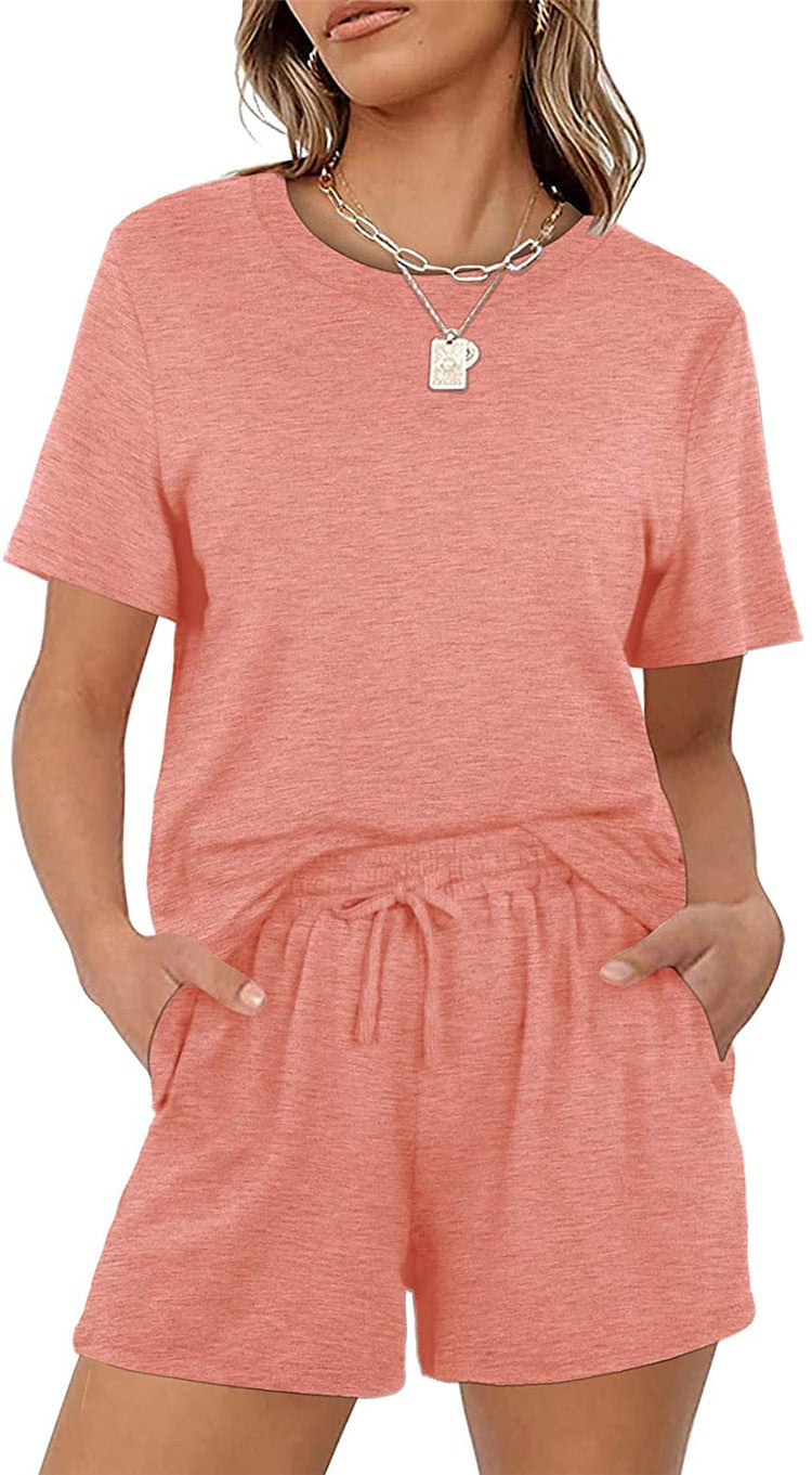 2025Summer New Women's Two-Piece Set Solid Color Short Sleeve T Casual T-shirt and Shorts Set for Women - Seldom Seen Styles