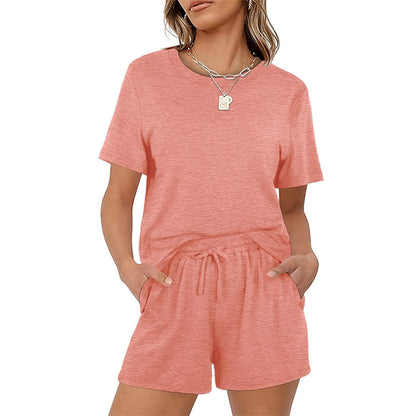 2025Summer New Women's Two-Piece Set Solid Color Short Sleeve T Casual T-shirt and Shorts Set for Women - Seldom Seen Styles