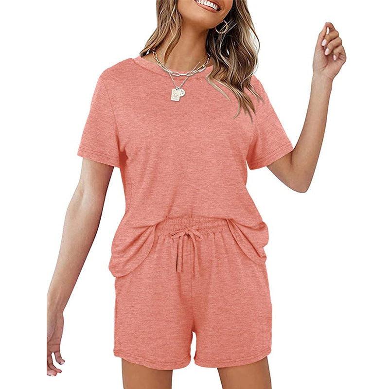 2025Summer New Women's Two-Piece Set Solid Color Short Sleeve T Casual T-shirt and Shorts Set for Women - Seldom Seen Styles
