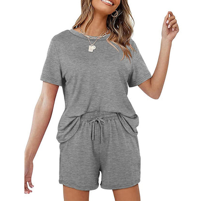 2025Summer New Women's Two-Piece Set Solid Color Short Sleeve T Casual T-shirt and Shorts Set for Women - Seldom Seen Styles