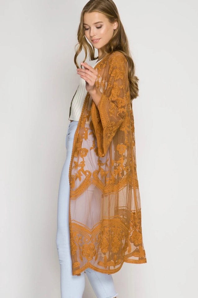 Hollow Out Lace Kimono Cover Up - Seldom Seen Styles